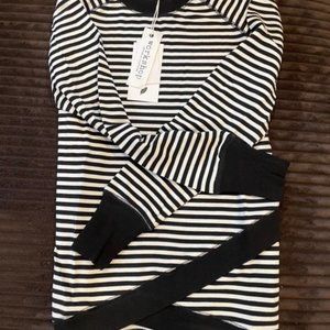 NWT WORKSHOP Raglan Sleeve Tulip Hem Sweatshirt size Small Black + White Striped